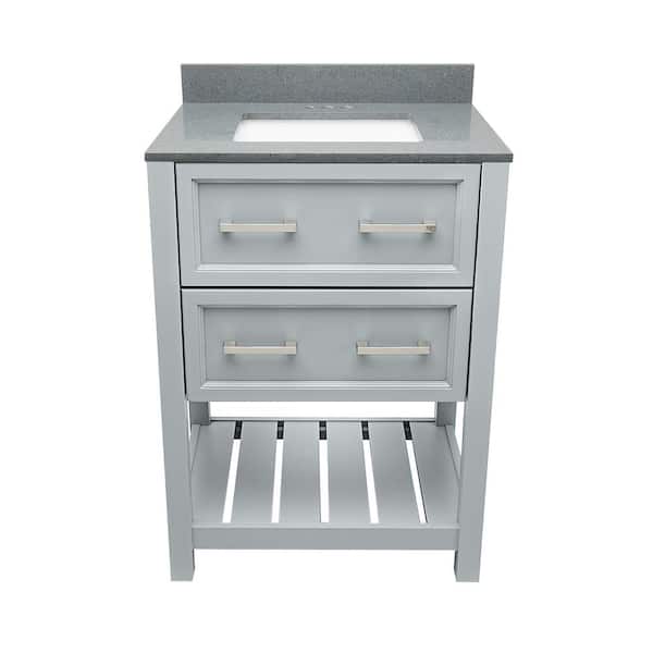Ella Tremblant 25 in. W x 19 in. D x 36 in. H Bath Vanity in Gray with Quartz Stone Galaxy Gray Top