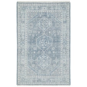 Light Blue 5 ft. x 8 ft. Rectangle Abstract Wool, Cotton, Polyester Area Rug