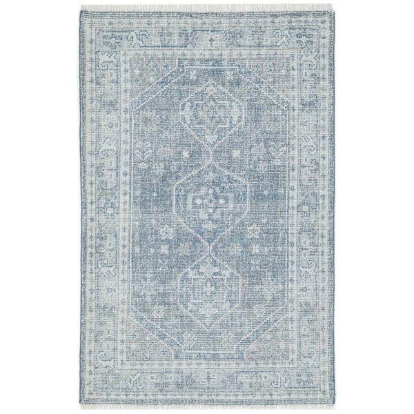 NUSTORY Light Blue 5 ft. x 8 ft. Rectangle Abstract Wool, Cotton, Polyester Area Rug