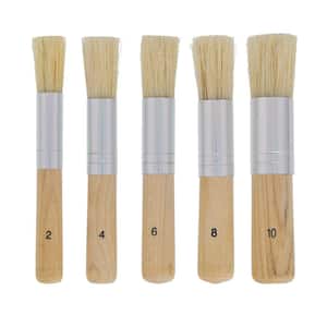 Paint brushes (wooden handle) - Wooden stencil paint brushes (5 brushes), natural bristle material