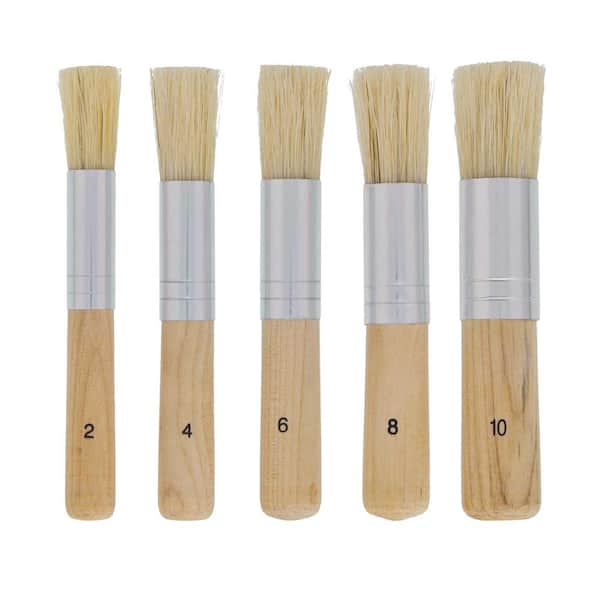 Dyiom Paint brushes (wooden handle) - Wooden stencil paint brushes (5 brushes), natural bristle material