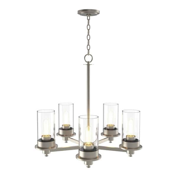 Enbrighten 5-Light Brushed Nickel Chandelier for Living Room with Bulbs Included