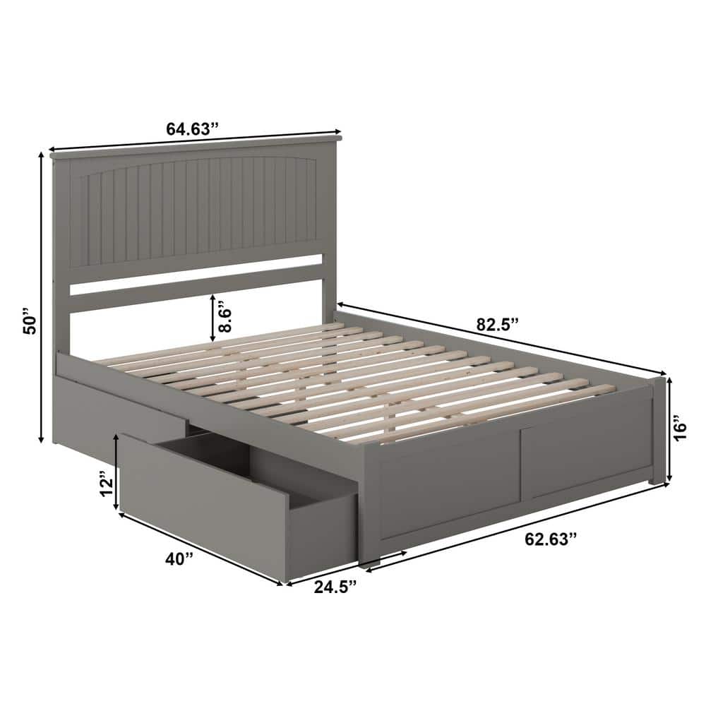 Nantucket Gray Wood Queen Platform Bed with Storage Drawers