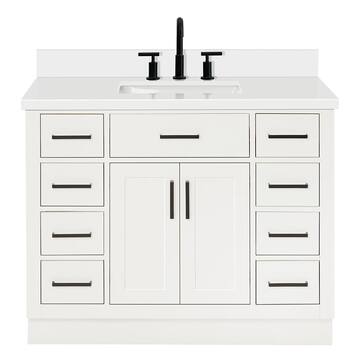 ARIEL Hepburn 43 in. W x 22 in. D x 36 in. H Bath Vanity in White with White Pure Quartz Vanity Top with White Basin T043SWQRVOWHT