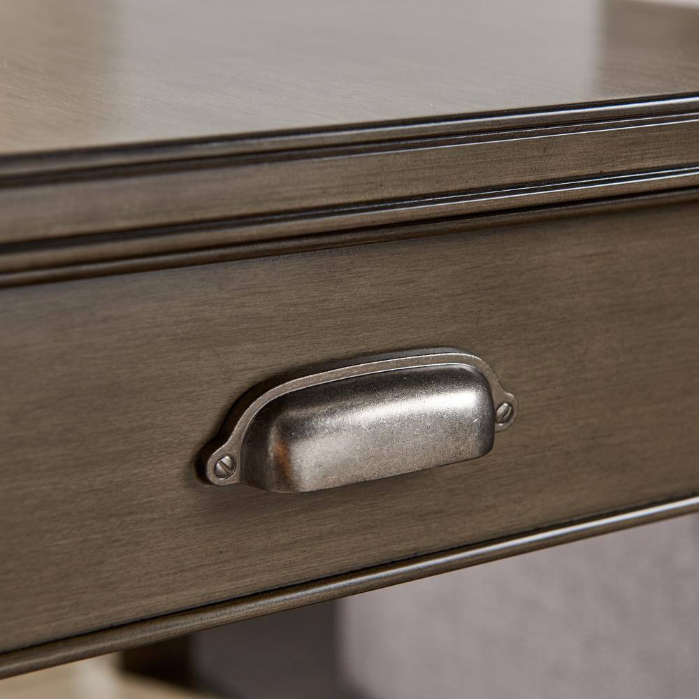 Laurent Smoke Gray Solid Wood End Table with Drawer and Shelf