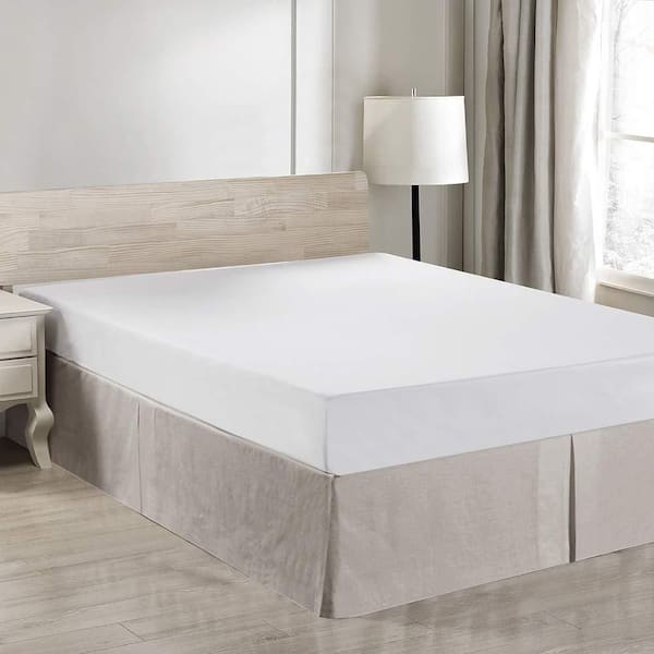 King 14 in. Basic Linen Belgian Linen Bed Skirt, Tailored Drop Dust Ruffle, Easy Fit Breathable Premium Natural Flax
