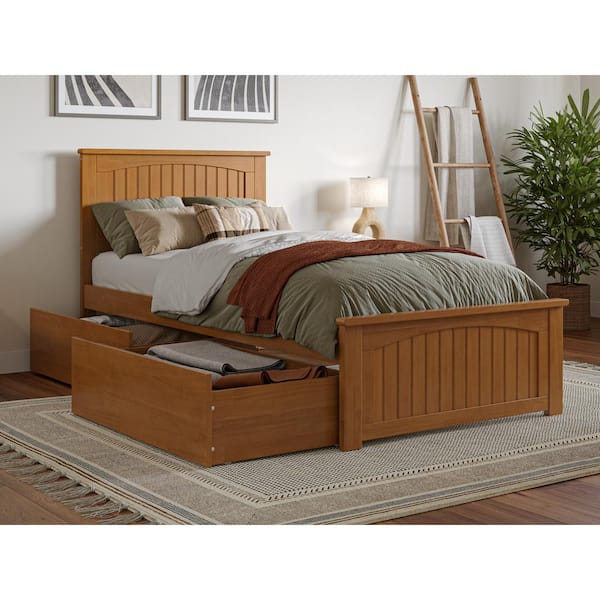 AFI Nantucket Light Toffee Natural Bronze Solid Wood Frame Twin XL Platform Bed with Matching Footboard and Storage-Drawers