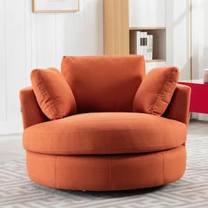 Minimalist High Back Orange Linen Fabric Armchair Buttoned Single Seat Chairs UK 