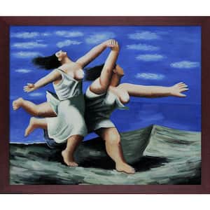 Two Women Running on Beach by Pablo Picasso Open Grain Mahogany Framed People Oil Painting Art Print 22.5 in. x 26.5 in.