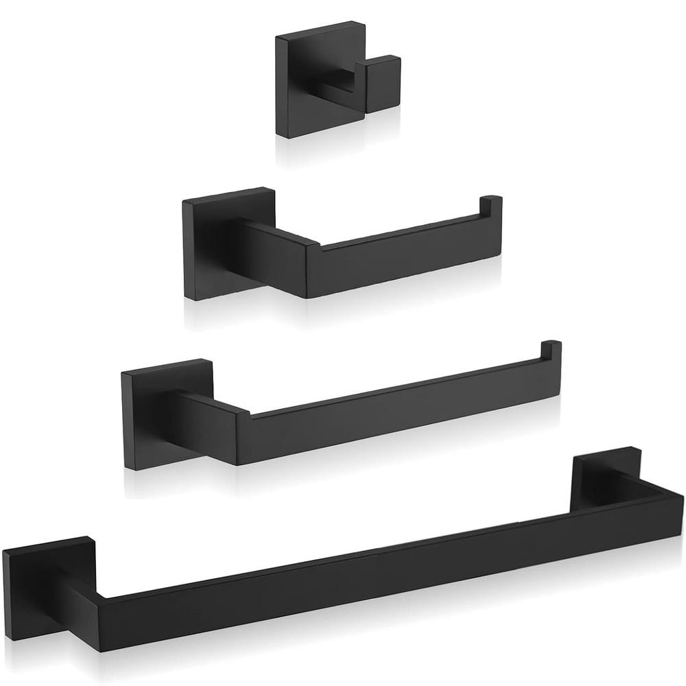 Matte Black Stainless Steel Bathroom Hardware Set, 24-inch Towel Bar