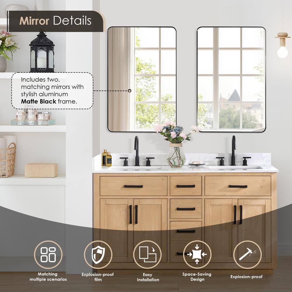 Gavino 60" Light Brown Wood Vanity with Stone Top and Mirror