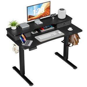 48 in. Rectangular Black Electric Standing Computer Desk with Double Drawers Height Adjustable Sit or Stand Up