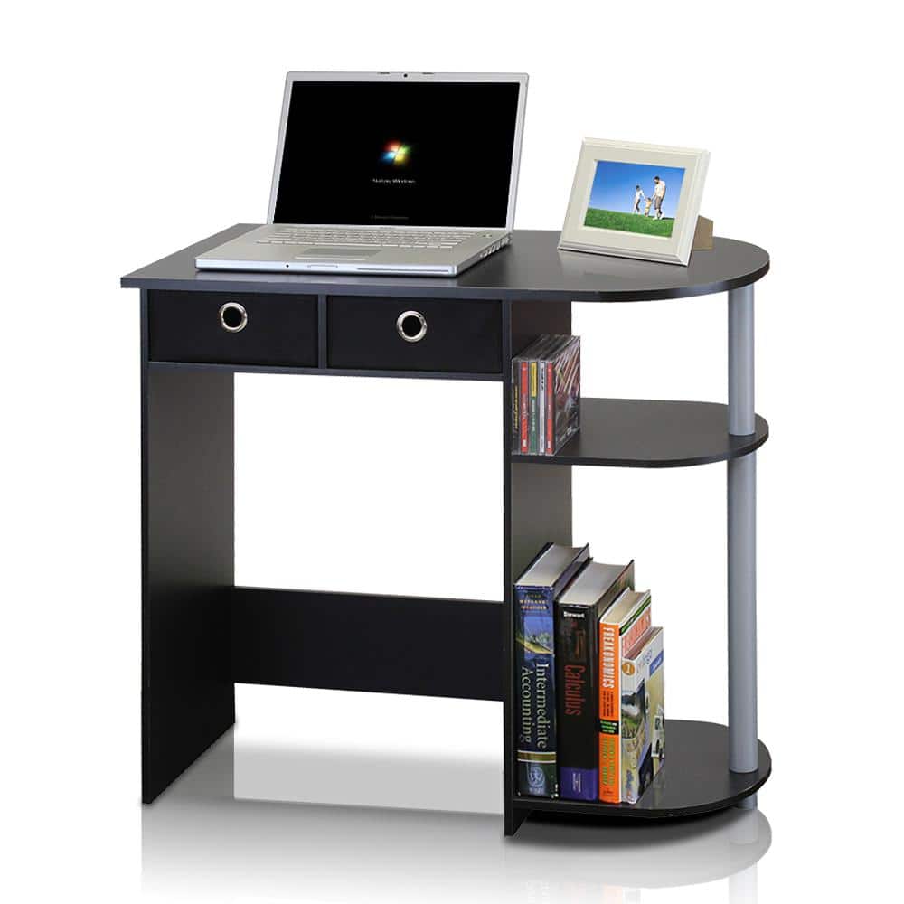 Modern Dark Wood Rectangular Computer Desk with Dual Drawers