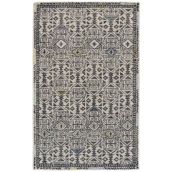HomeRoots Gray, Ivory  2 ft. x 3 ft.  Geometric Area Runner