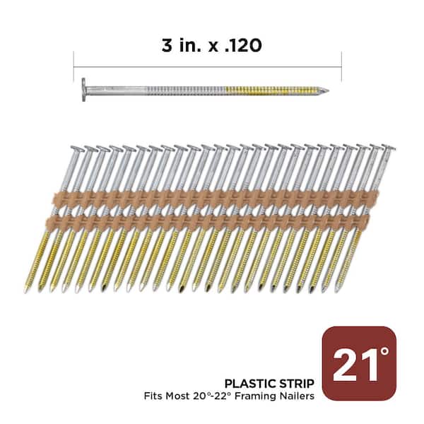 3 in. x 0.120 21-Degree Hot Dipped Galvanized Ring Shank Plastic Strip Framing Nails (4000 -Per Box)