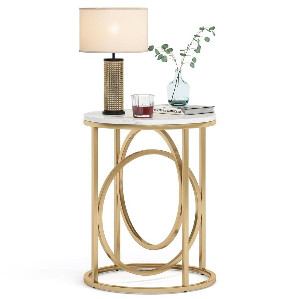Andrea 20 in. Marble White Round Wood End Table with Gold O-shaped Base price history on PriceWatchPro