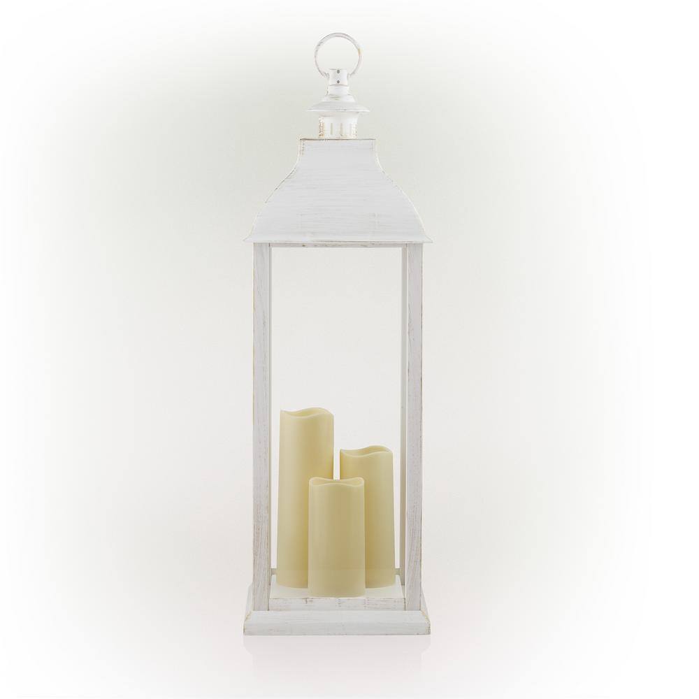 28'' White Outdoor Lantern with LED Candles