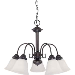 5-Light Mahogany Bronze Chandelier with Frosted White Glass Shade