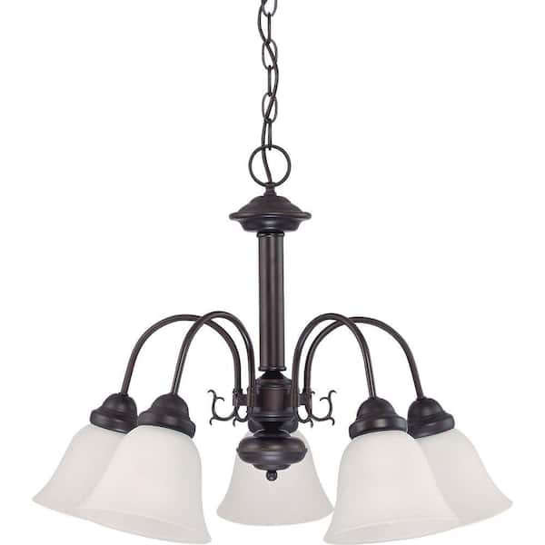 SATCO:Satco 5-Light Mahogany Bronze Chandelier with Frosted White Glass Shade