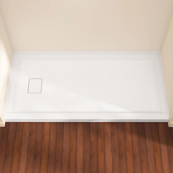 72 in. L x 36 in. W Acrylic Alcove Shower Pan Base in White with Left Drain and Magnetic Cover Rectangular Shower tray