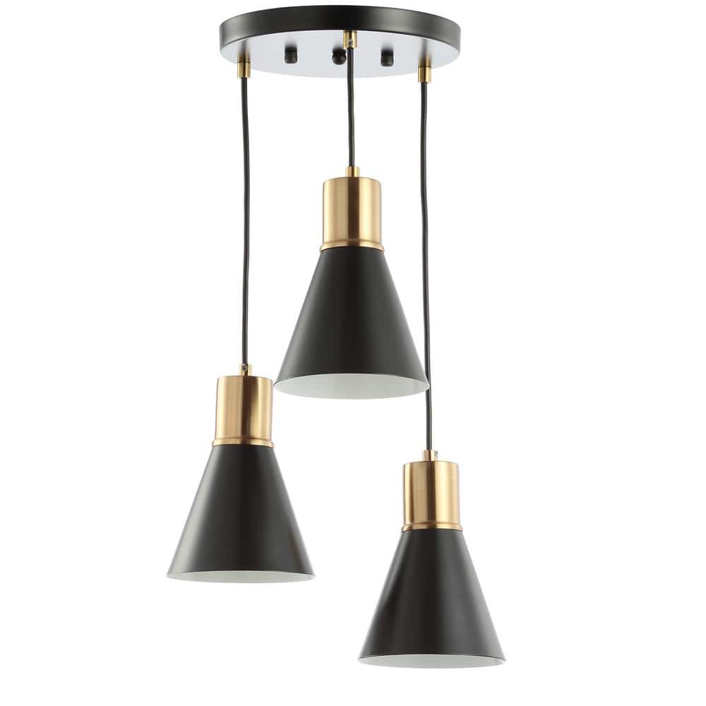 Apollo 15" Black and Brass Gold Metal Cluster LED Pendant Light