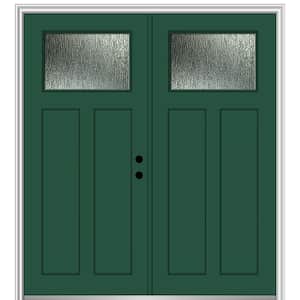 64 in. x 80 in. Left-Hand/Inswing Rain Glass Hunter Green Fiberglass Prehung Front Door on 4-9/16 in. Frame