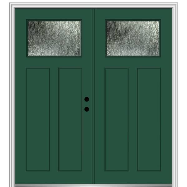 MMI Door 64 in. x 80 in. Left-Hand/Inswing Rain Glass Hunter Green Fiberglass Prehung Front Door on 4-9/16 in. Frame
