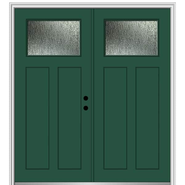 MMI Door 72 in. x 80 in. Left-Hand/Inswing Rain Glass Hunter Green Fiberglass Prehung Front Door on 4-9/16 in. Frame