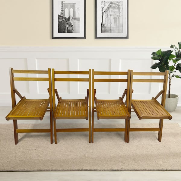 HOME FURNITURE HF INC Teak Slatted Wood Folding Dining Chair (Set of 4)
