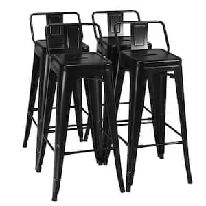 37'' Black Metal Counter Height Bar Stools with Low Back and Rubber Feet Set of 4