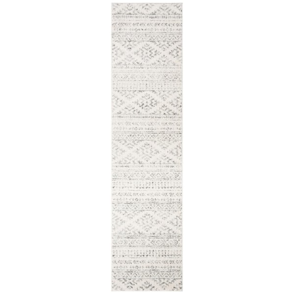 SAFAVIEH Tulum Ivory/Gray 2 ft. x 7 ft. Striped Tribal Geometric Runner Rug