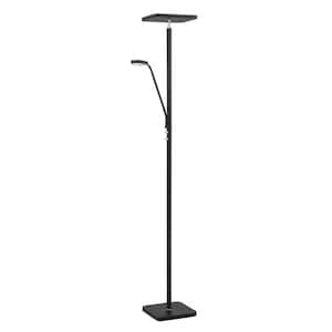 ELLA 72 in. Black and Satin Nickel Dimmable Torchiere Floor Lamp with Black and Satin Nickel Acrylic, Metal Shade