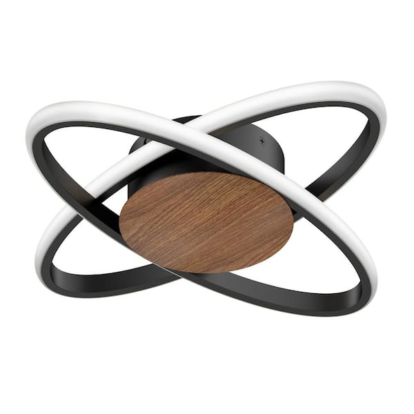 OUKANING 12.59 in. 1-Light Modern Minimalist Round Black Flush