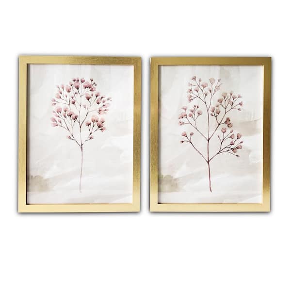Blush Branches Framed Botanical Nature Print 20 in. x 16 in. Each (Set of 2)-kc4564 - The Home Depot
