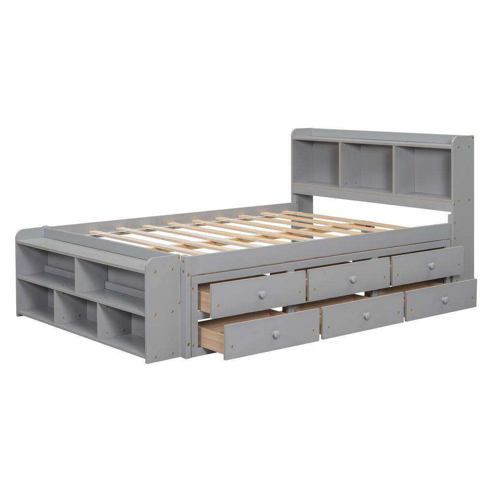 Espresso Brown Wood Frame Full Size Platform Bed with Bookcase Headboard and Storage Drawers - thumbnail 4