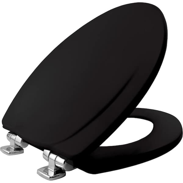 BEMIS Chrome Slow Close Elongated Closed Front Toilet Seat in Black