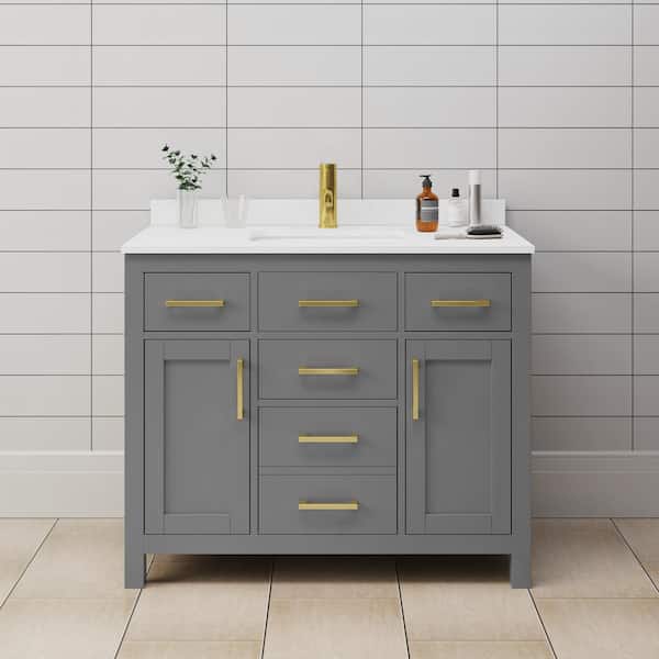 Wyndham Collection Beckett 42 in. W x 22 in. D x 35 in. H Single Sink Bathroom Vanity in Dark Gray with White Cultured Marble Top