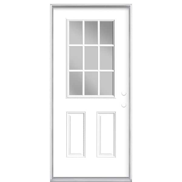 36 in. x 80 in. 9 Lite Left Hand Inswing Painted Steel Prehung Front Exterior Door No Brickmold