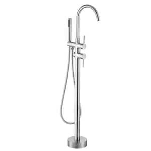 2-Handle Drip-Free Claw Foot Tub Faucet with 360-Degree Rotation in Brushed Nickel