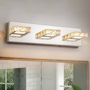 Alan 18.1 in. 3-Light Chrome Modern Crystal Integrated LED Vanity Light