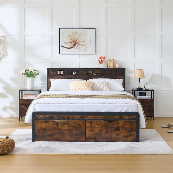 Noble House Baisly Antique Brown Iron Frame Full Size Platform Bed with ...