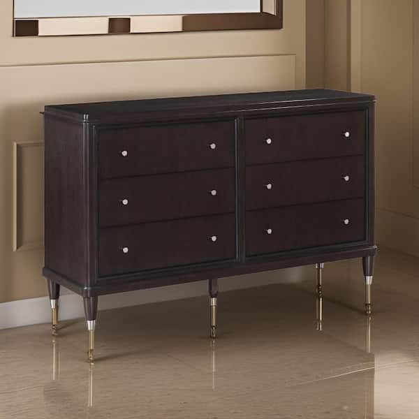 Benjara Brown and Silver 6-Drawers 64 in. Dresser Without Mirror
