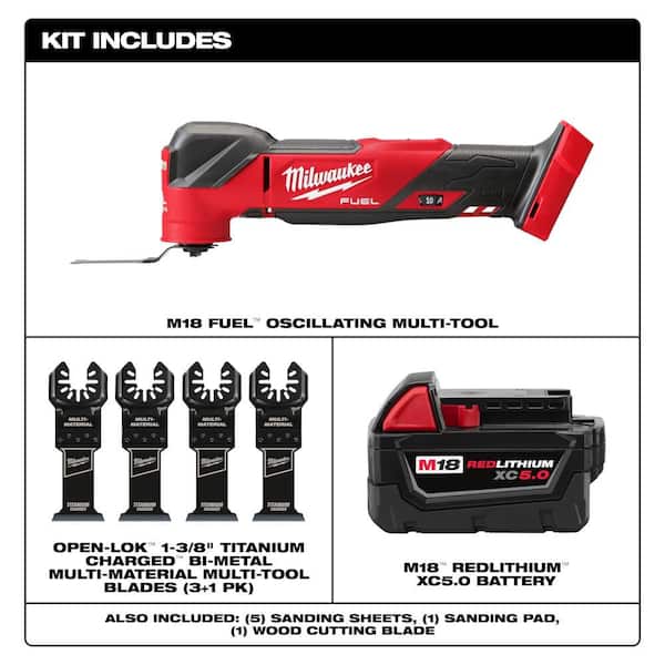 M18 FUEL 18V Brushless Oscillating Multi-Tool w/5.0Ah Battery & OMT Blade Set