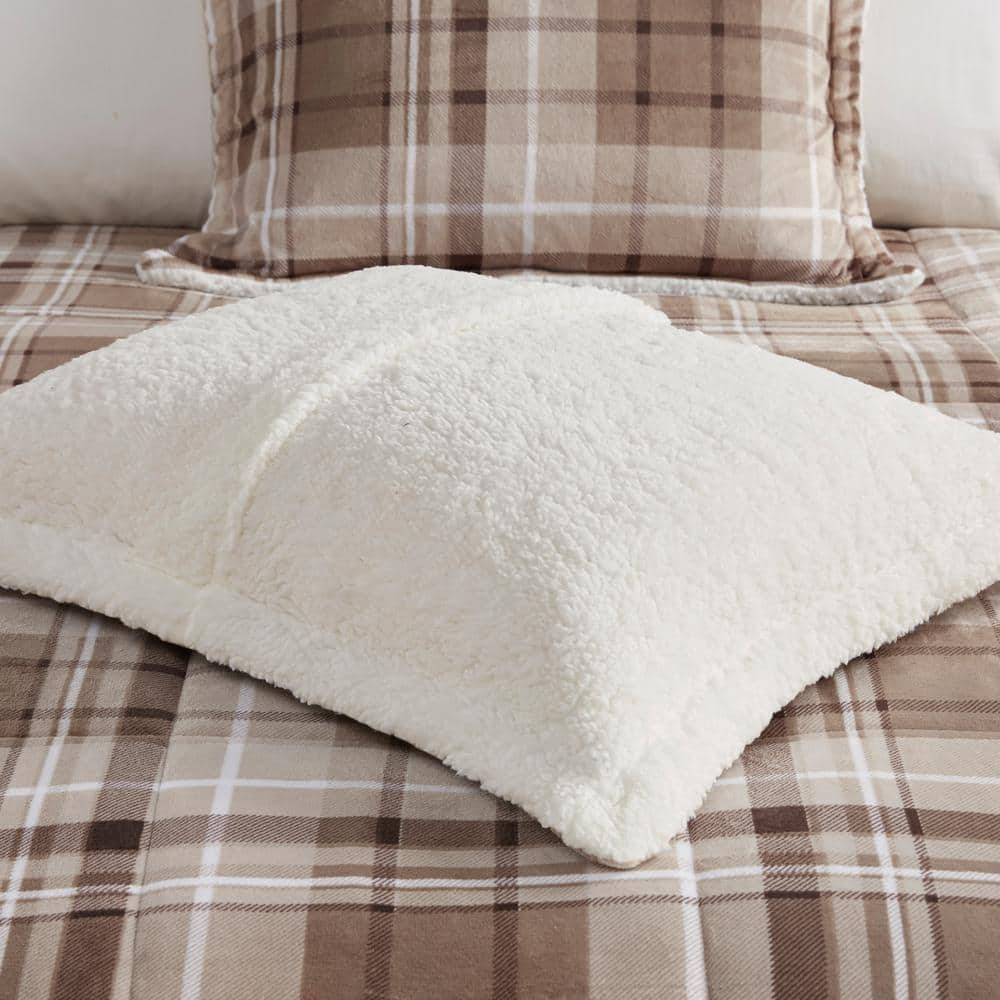 Queen Tan Plaid Down Alternative Comforter Set with Shams