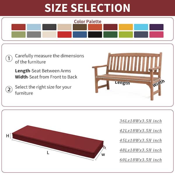 60 in. x 18 in. x 3.5 in. Rectangular Outdoor Porch Swing Bench Cushion Burgundy
