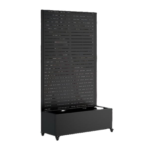 Black Metal Rectangle Outdoor Raised Planter Boxes with 4 Wheels Trellis Garden Bed