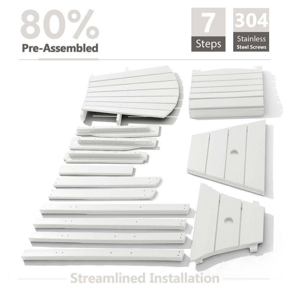 White Tall Plastic Adirondack Chairs with Footrest and Tray