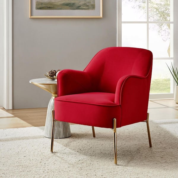 JAYDEN CREATION Nora Modern Red Velvet Accent Chair with Gold Metal Legs