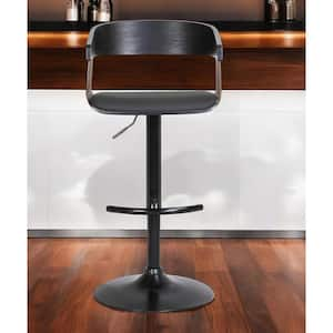 33 in. Black and Gold High Back Metal Bar Stool Faux Leather Seat