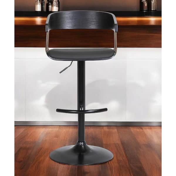 HomeRoots 33 in. Black and Gold High Back Metal Bar Stool Faux Leather Seat
